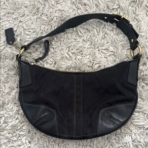 Coach Black and Gold Hobo Bag with Crescent Shape